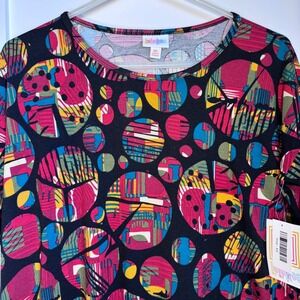 NWT LuLaRoe Irma Top Black w/ Geometric Print Women's Size XS Tunic Hi Low Hem